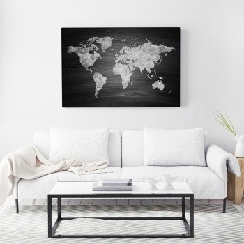 Canvastavla World map black and white-0