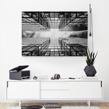 Parallel glass buildings