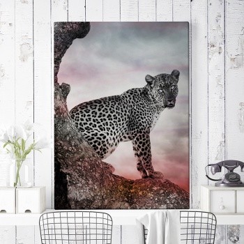 Canvastavla Leopard in tree-0